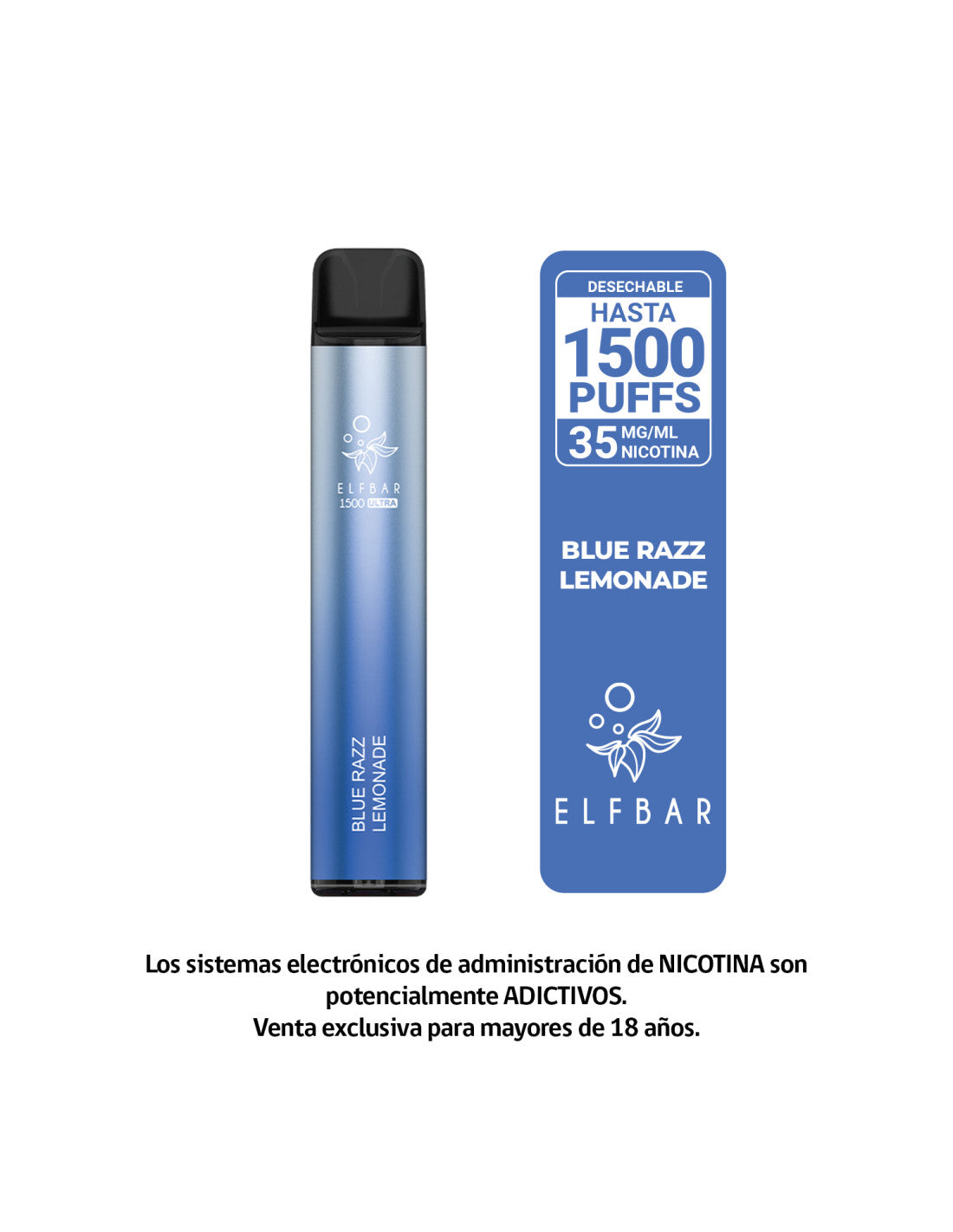 VAPORIZADOR ELFBAR BLUZ RAZZ LEMONADE 1500 PUFF 3.5%NIC