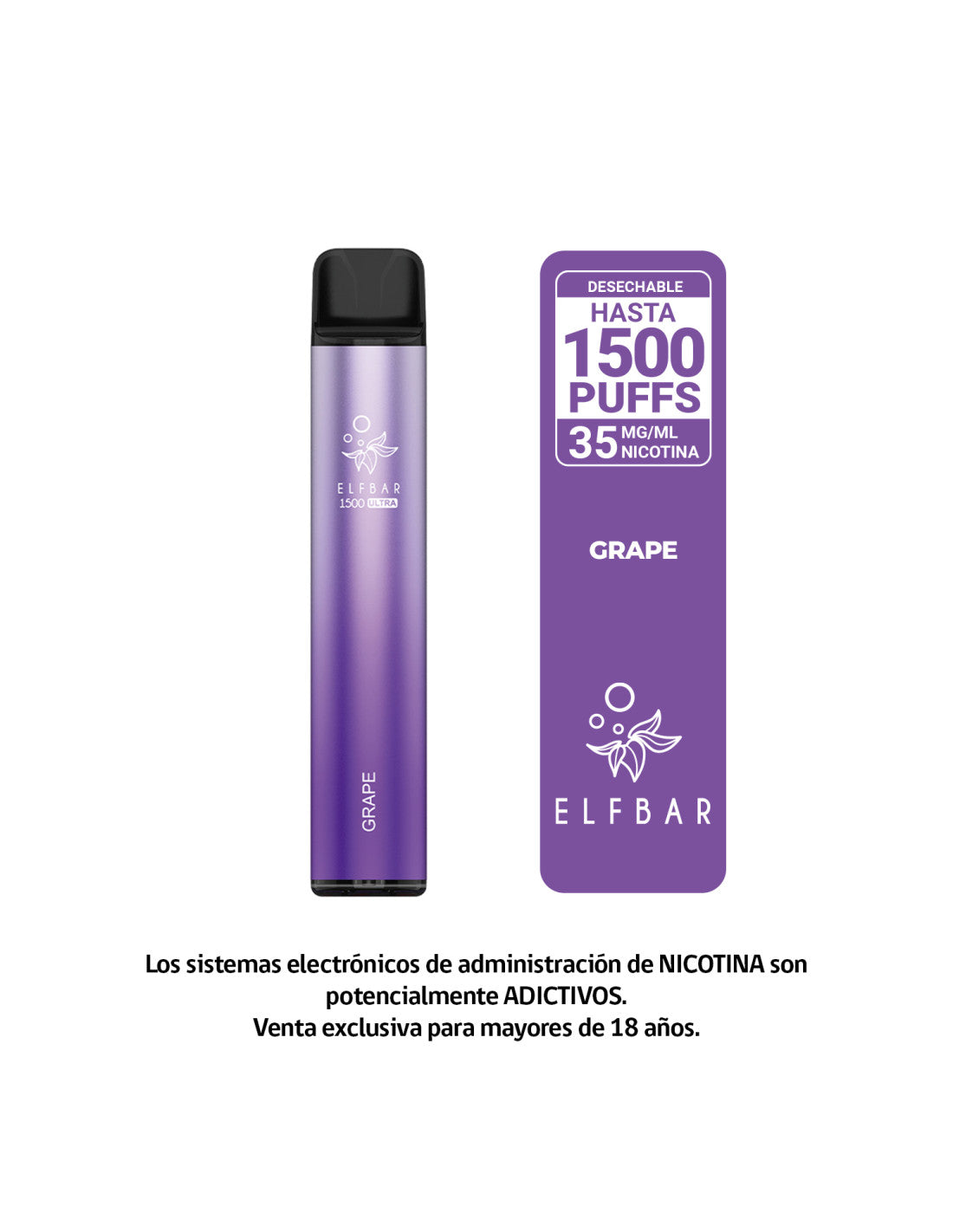 VAPORIZADOR ELFBAR GRAPE 1500 PUFF 3.5%NIC