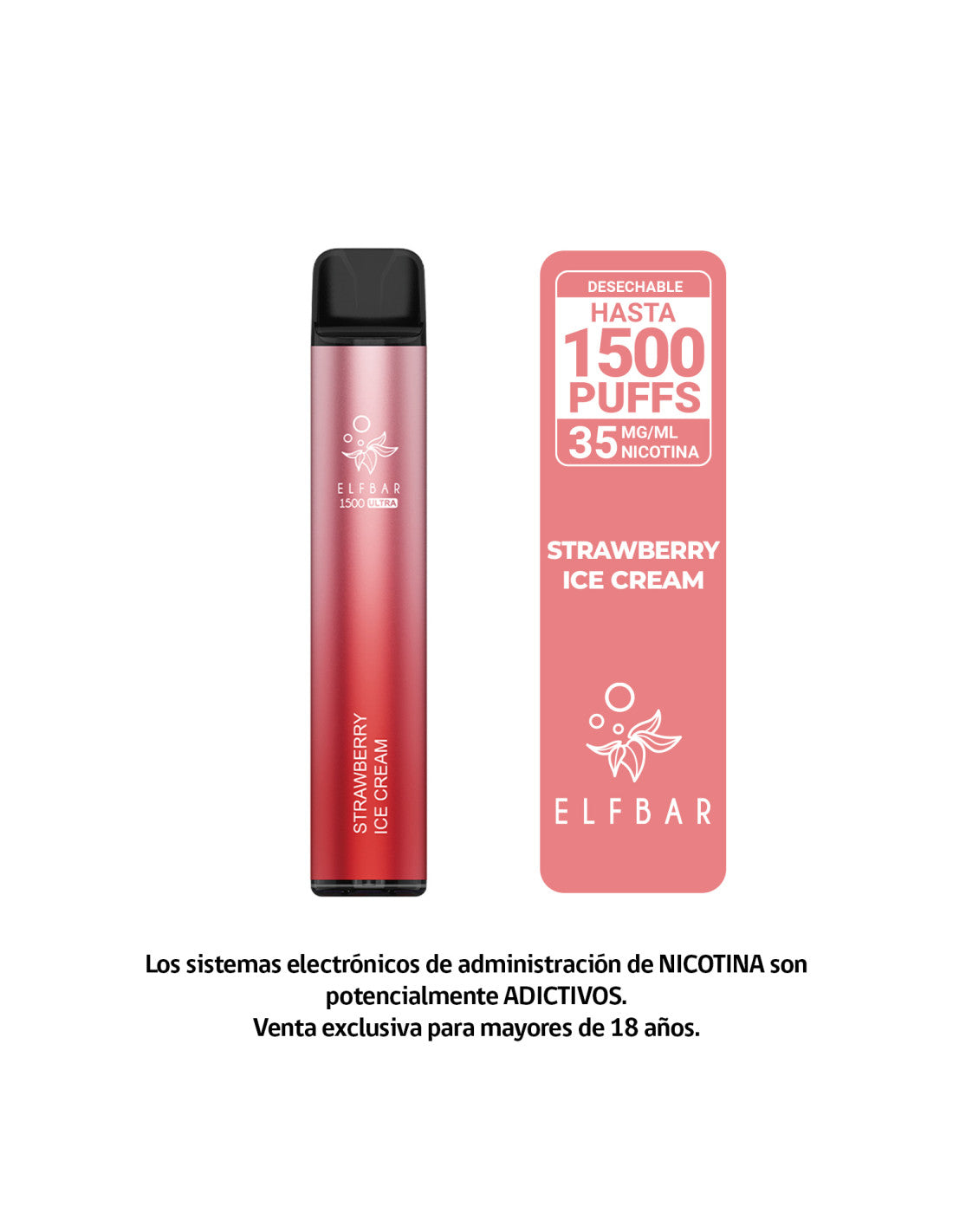 VAPORIZADOR ELFBAR STRAWBERRY ICE CREAM 1500 PUFF 3.5%NIC
